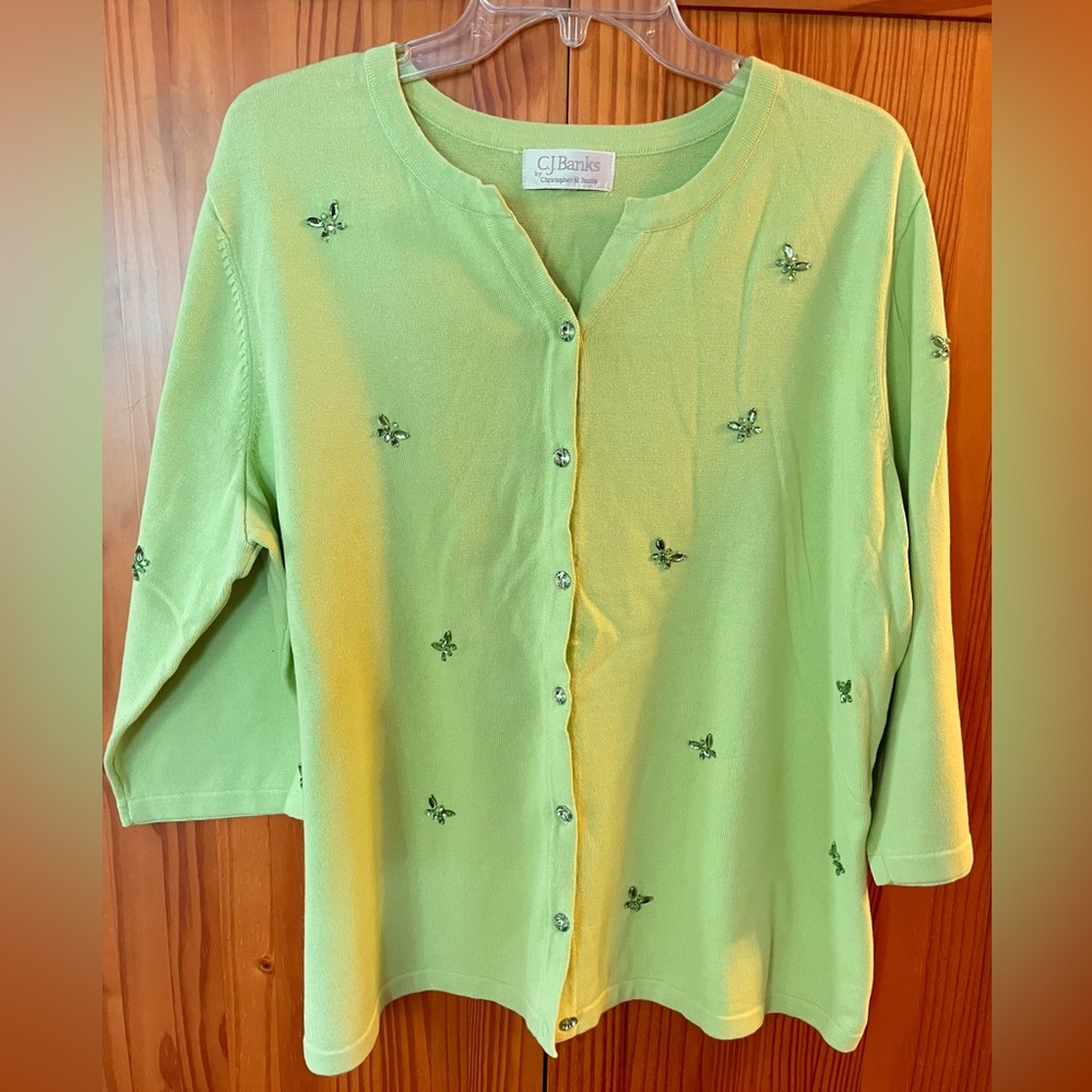 CJ Banks Light Green Butterfly Cardigan